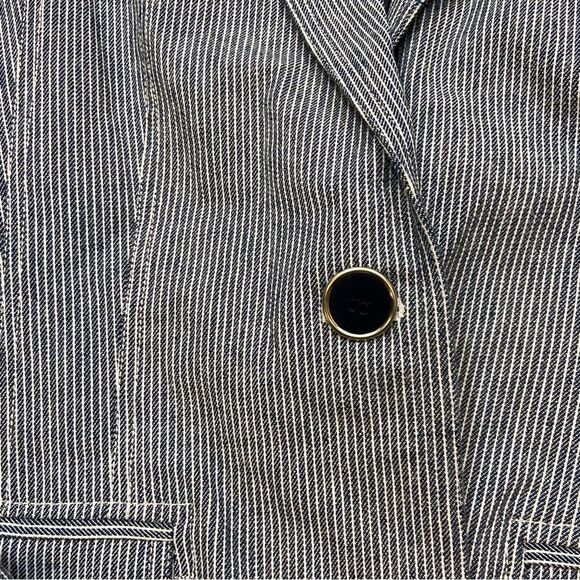 ADEC2 Philliphe Adec Brand Navy and White Pinstripe Single Button Blazer 4/38 - Picture 14 of 15